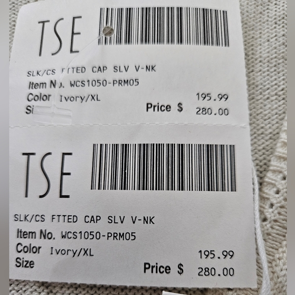 TSE Cashmere/Silk V Neck Pullover - Ivory - Size XL - NWT - Picture 6 of 7